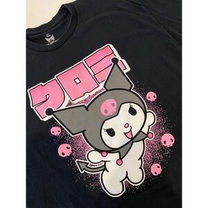Sanrio Kuromi Graphic Unisex XL Black Pink Skull Japanese Katakana Tee 082